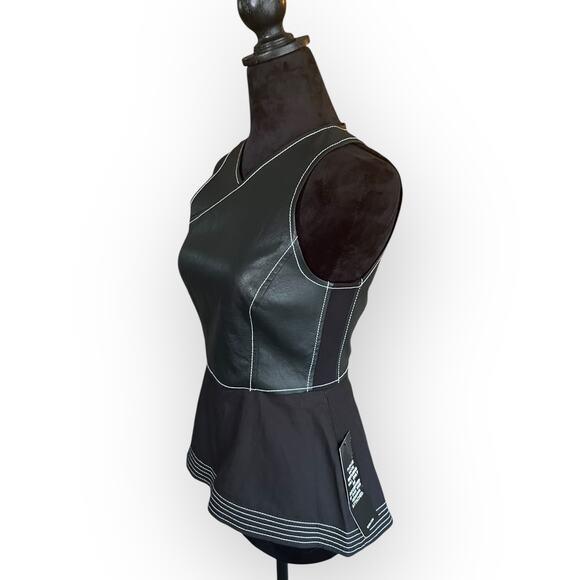 BCBGMAXAZRIA Women's Luella Black Faux Leather Peplum Top Size XXS - NWT - Picture 5 of 16